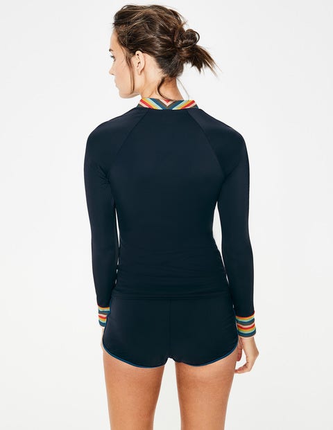 Badeshirt mit Reißverschluss - Navy/Regenbogen, Gestreift Badeshirt mit Reißverschluss - Navy/Regenbogen, Gestreift