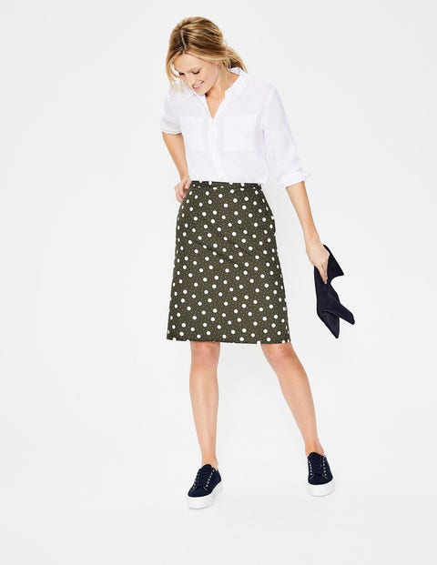 Printed Cotton A-Line Skirt - Classic Khaki, Mixed Spot Printed Cotton A-Line Skirt - Classic Khaki, Mixed Spot
