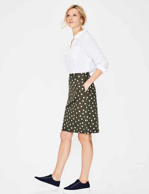 Printed Cotton A-Line Skirt - Classic Khaki, Mixed Spot Printed Cotton A-Line Skirt - Classic Khaki, Mixed Spot
