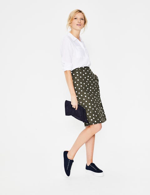 Printed Cotton A-Line Skirt - Classic Khaki, Mixed Spot Printed Cotton A-Line Skirt - Classic Khaki, Mixed Spot