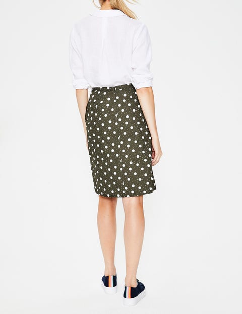 Printed Cotton A-Line Skirt - Classic Khaki, Mixed Spot Printed Cotton A-Line Skirt - Classic Khaki, Mixed Spot