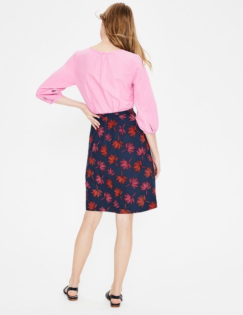 Printed Cotton A-Line Skirt - Navy, Holiday Palm Scattered Printed Cotton A-Line Skirt - Navy, Holiday Palm Scattered