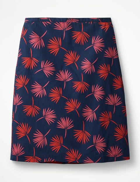 Printed Cotton A-Line Skirt - Navy, Holiday Palm Scattered Printed Cotton A-Line Skirt - Navy, Holiday Palm Scattered