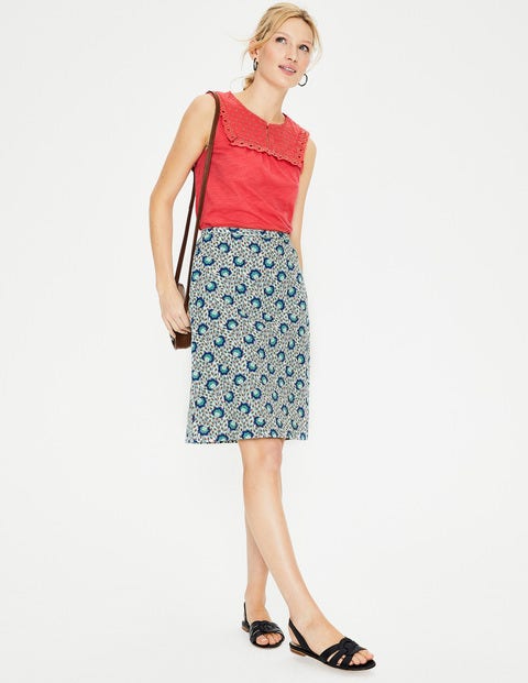 Printed Cotton A-Line Skirt - Indian Ocean, Island Bloom Printed Cotton A-Line Skirt - Indian Ocean, Island Bloom
