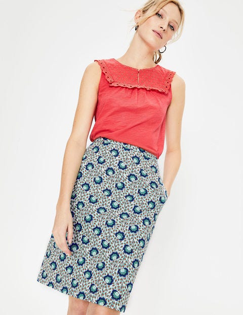 Printed Cotton A-Line Skirt - Indian Ocean, Island Bloom Printed Cotton A-Line Skirt - Indian Ocean, Island Bloom