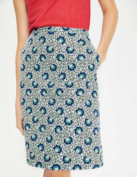 Printed Cotton A-Line Skirt - Indian Ocean, Island Bloom Printed Cotton A-Line Skirt - Indian Ocean, Island Bloom