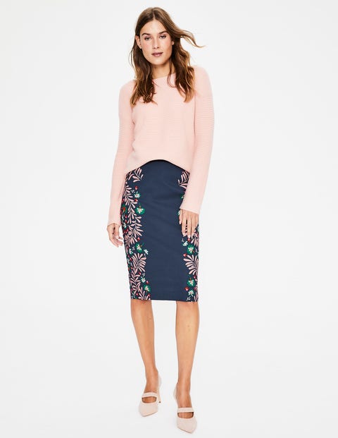 Richmond Pencil Skirt - Navy, Tropical Placement Richmond Pencil Skirt - Navy, Tropical Placement