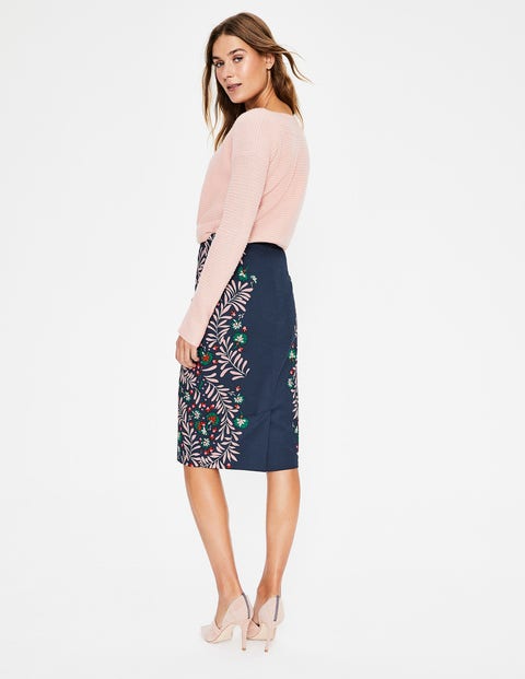Richmond Pencil Skirt - Navy, Tropical Placement Richmond Pencil Skirt - Navy, Tropical Placement