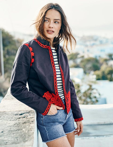 Lisbon Embroidered Jacket - Navy Lisbon Embroidered Jacket - Navy