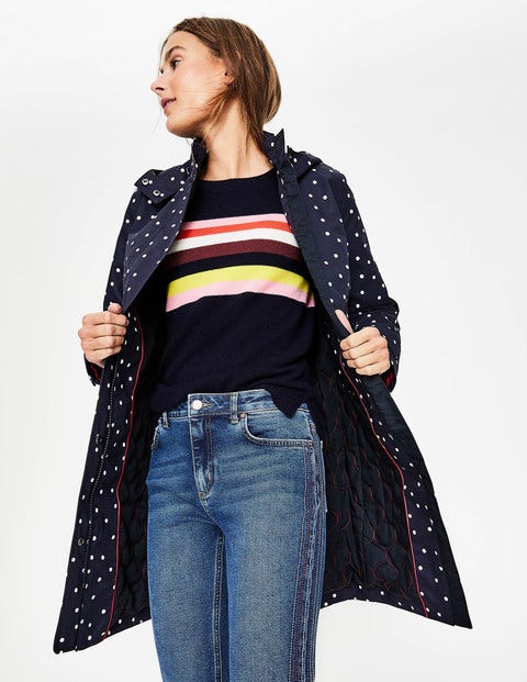 Suki Waterproof Coat - Navy and Ivory, Polka Suki Waterproof Coat - Navy and Ivory, Polka