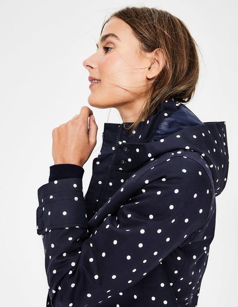 Suki Waterproof Coat - Navy and Ivory, Polka Suki Waterproof Coat - Navy and Ivory, Polka