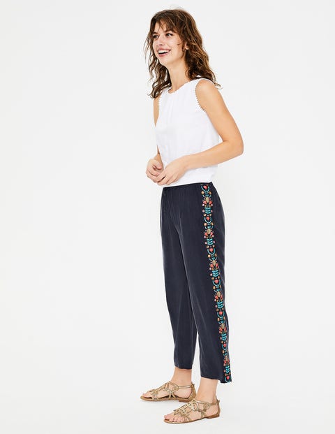 Tamara Embroidered Trousers - Navy Tamara Embroidered Trousers - Navy