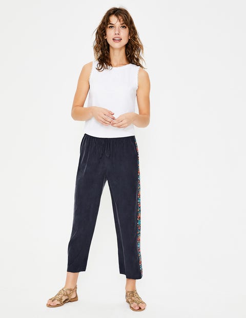 Tamara Embroidered Trousers - Navy Tamara Embroidered Trousers - Navy