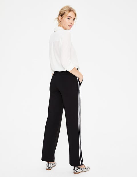 Wells Wide Leg Ponte Trousers - Black With Ivory Stripe Wells Wide Leg Ponte Trousers - Black With Ivory Stripe