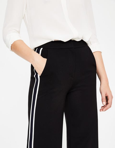 Wells Wide Leg Ponte Trousers - Black With Ivory Stripe Wells Wide Leg Ponte Trousers - Black With Ivory Stripe