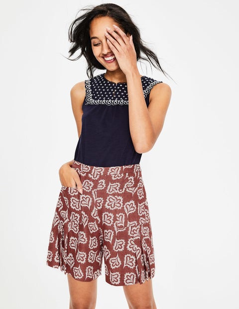 Zoe Linen Shorts - Rouge and Ivory, Falling Petal Zoe Linen Shorts - Rouge and Ivory, Falling Petal