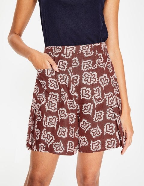Zoe Linen Shorts - Rouge and Ivory, Falling Petal Zoe Linen Shorts - Rouge and Ivory, Falling Petal
