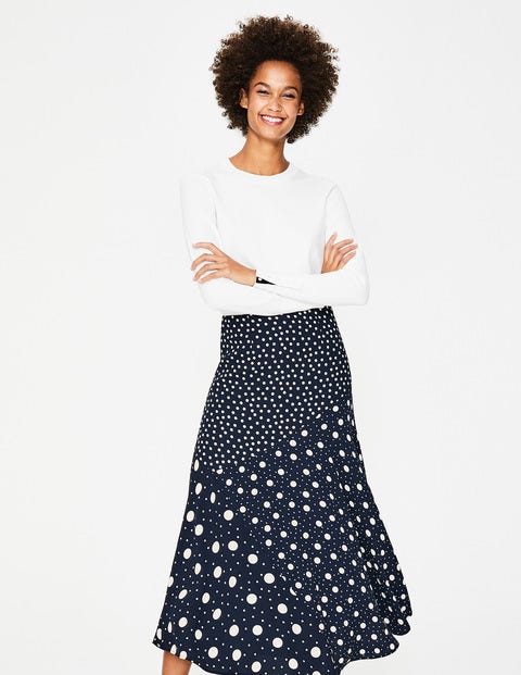 Alina Midi Skirt - Navy and Ivory, Mixed Spot Alina Midi Skirt - Navy and Ivory, Mixed Spot