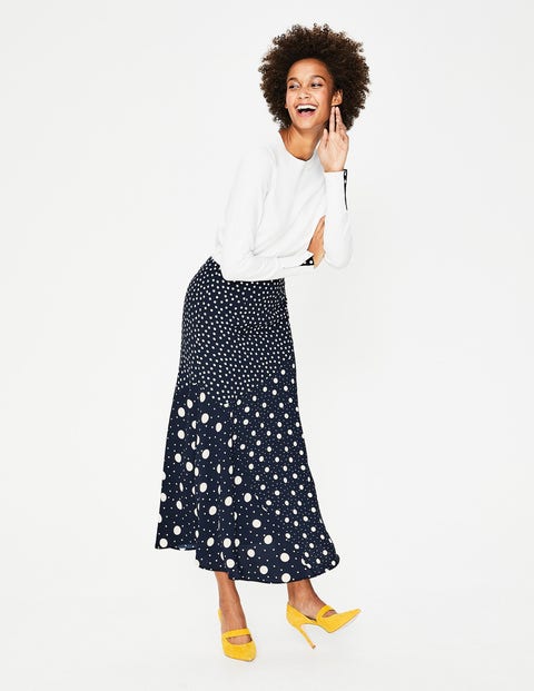 Alina Midi Skirt - Navy and Ivory, Mixed Spot Alina Midi Skirt - Navy and Ivory, Mixed Spot