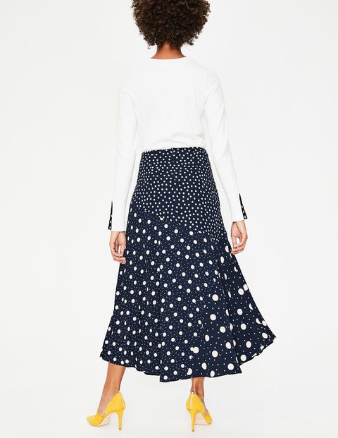 Alina Midi Skirt - Navy and Ivory, Mixed Spot Alina Midi Skirt - Navy and Ivory, Mixed Spot