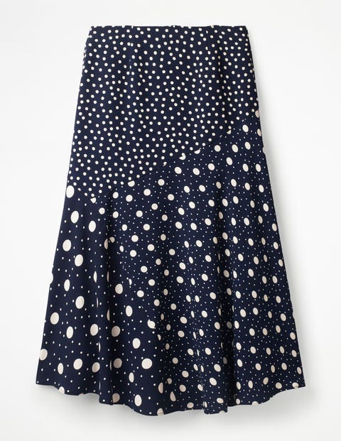 Alina Midi Skirt - Navy and Ivory, Mixed Spot Alina Midi Skirt - Navy and Ivory, Mixed Spot