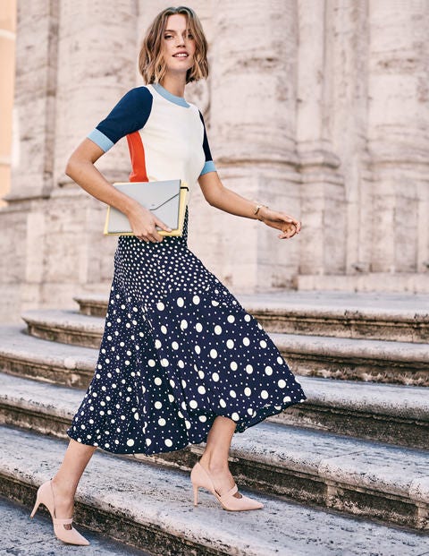 Alina Midi Skirt - Navy and Ivory, Mixed Spot Alina Midi Skirt - Navy and Ivory, Mixed Spot