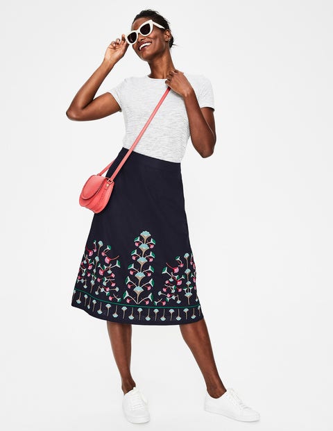 Brooke Embroidered Skirt - Navy Floral Brooke Embroidered Skirt - Navy Floral