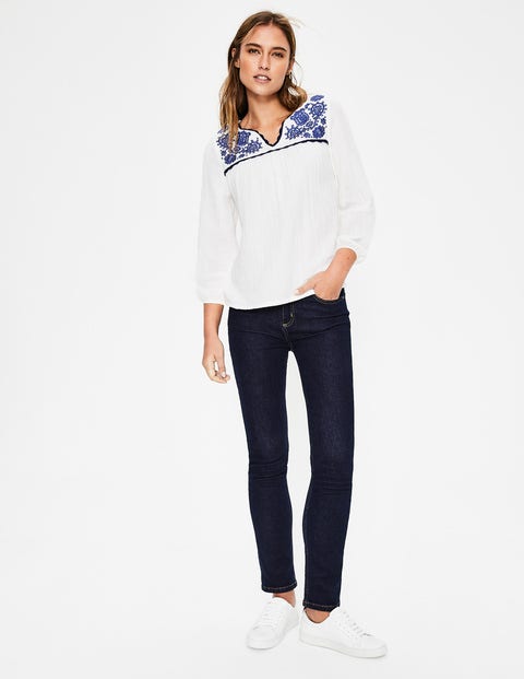 Abigail Embroidered Top - White with Blue Embroidery Abigail Embroidered Top - White with Blue Embroidery