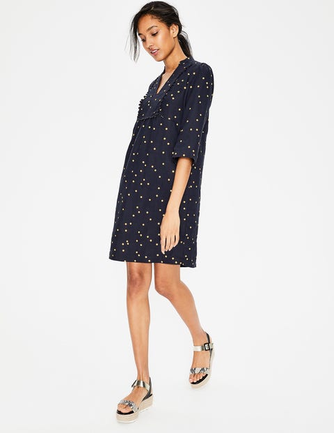 Evangeline Linen Tunic - Navy & Gold Scattered Spot Evangeline Linen Tunic - Navy & Gold Scattered Spot
