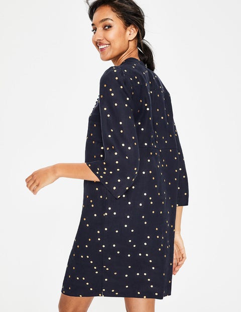 Evangeline Linen Tunic - Navy & Gold Scattered Spot Evangeline Linen Tunic - Navy & Gold Scattered Spot