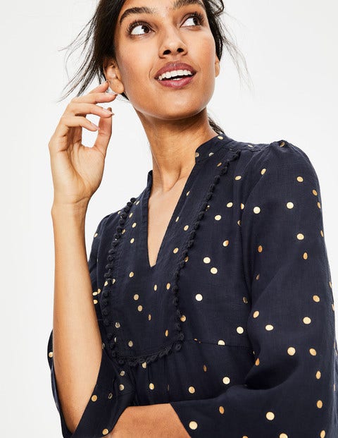 Evangeline Linen Tunic - Navy & Gold Scattered Spot Evangeline Linen Tunic - Navy & Gold Scattered Spot