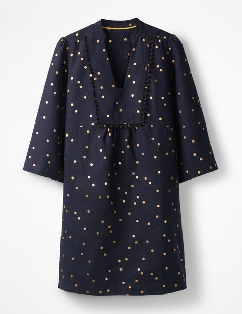 Evangeline Linen Tunic - Navy & Gold Scattered Spot Evangeline Linen Tunic - Navy & Gold Scattered Spot