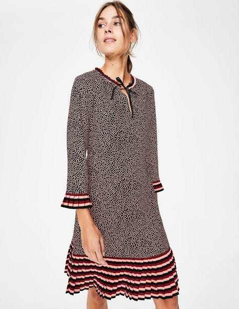 Lara Pleat Detail Dress - Chalky Pink Cluster Spot Lara Pleat Detail Dress - Chalky Pink Cluster Spot