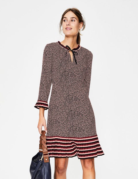 Lara Pleat Detail Dress - Chalky Pink Cluster Spot Lara Pleat Detail Dress - Chalky Pink Cluster Spot