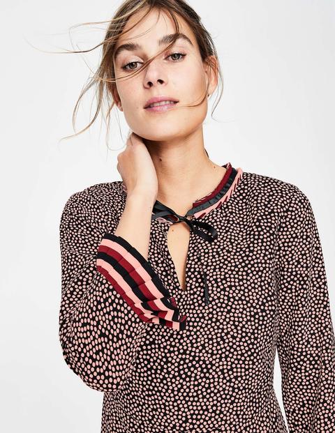 Lara Pleat Detail Dress - Chalky Pink Cluster Spot Lara Pleat Detail Dress - Chalky Pink Cluster Spot