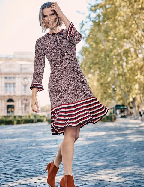 Lara Pleat Detail Dress - Chalky Pink Cluster Spot Lara Pleat Detail Dress - Chalky Pink Cluster Spot