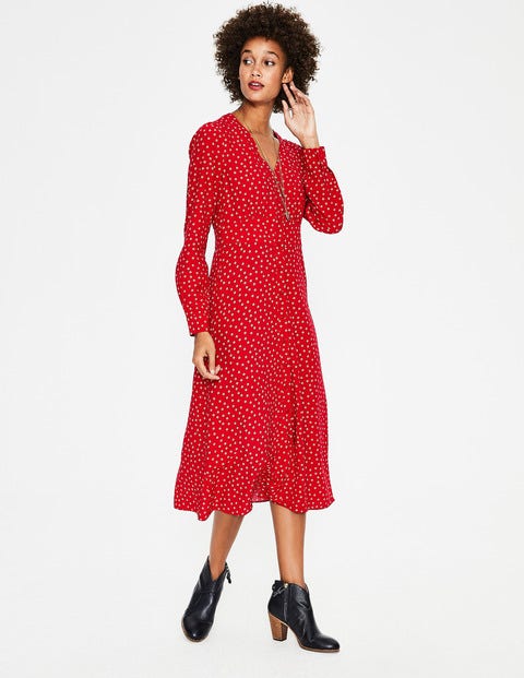 Elsie Midikleid - Weihnachtssternrot, Zufällige Marken-Tupfen Elsie Midikleid - Weihnachtssternrot, Zufällige Marken-Tupfen