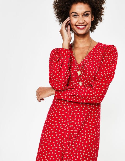 Elsie Midikleid - Weihnachtssternrot, Zufällige Marken-Tupfen Elsie Midikleid - Weihnachtssternrot, Zufällige Marken-Tupfen