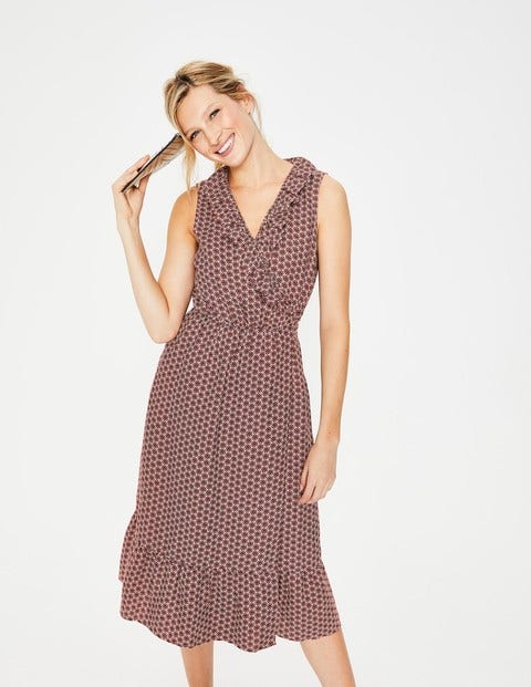 Robe Midi Nancy En Lin - Motif zinnia rose craie Robe Midi Nancy En Lin - Motif zinnia rose craie