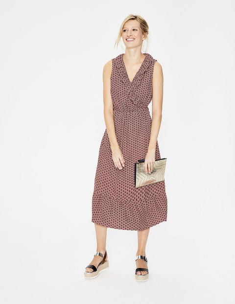 Robe Midi Nancy En Lin - Motif zinnia rose craie Robe Midi Nancy En Lin - Motif zinnia rose craie