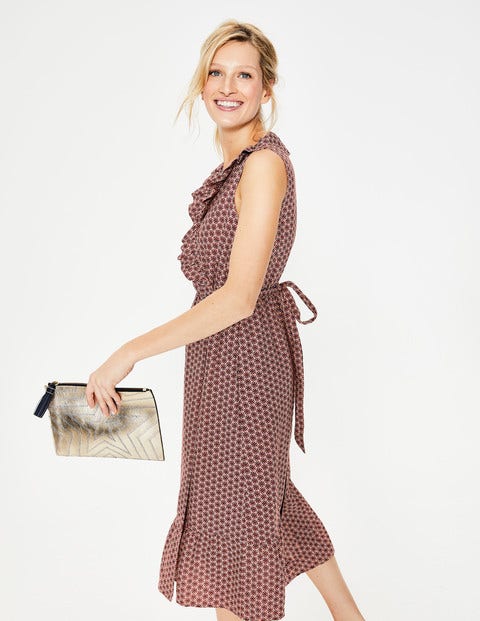 Robe Midi Nancy En Lin - Motif zinnia rose craie Robe Midi Nancy En Lin - Motif zinnia rose craie