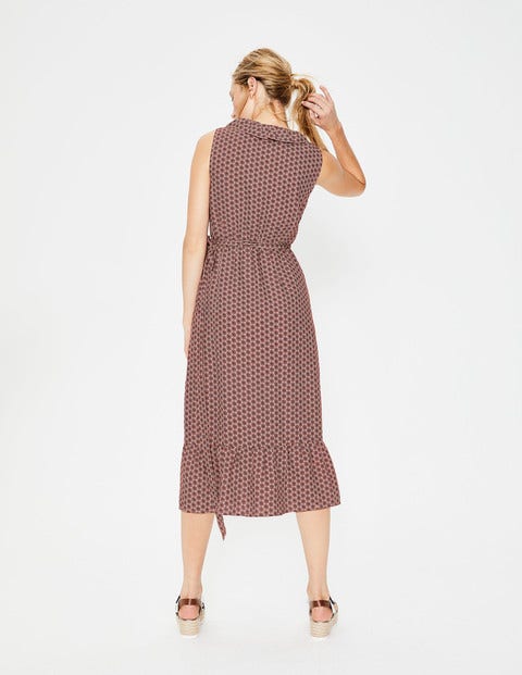 Robe Midi Nancy En Lin - Motif zinnia rose craie Robe Midi Nancy En Lin - Motif zinnia rose craie