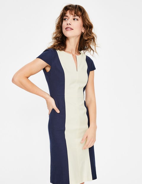 Freida Textured Dress - Navy & Ivory Freida Textured Dress - Navy & Ivory