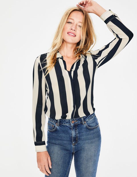 The Silk Shirt - Navy & Ivory Stripe The Silk Shirt - Navy & Ivory Stripe