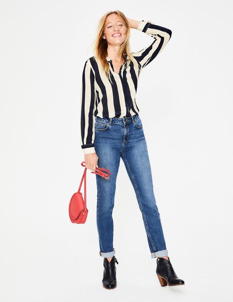 The Silk Shirt - Navy & Ivory Stripe The Silk Shirt - Navy & Ivory Stripe