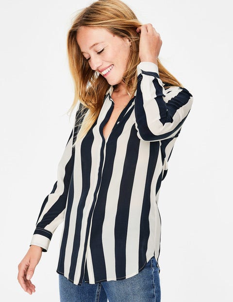 The Silk Shirt - Navy & Ivory Stripe The Silk Shirt - Navy & Ivory Stripe