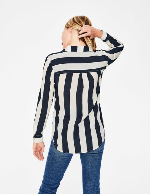 The Silk Shirt - Navy & Ivory Stripe The Silk Shirt - Navy & Ivory Stripe