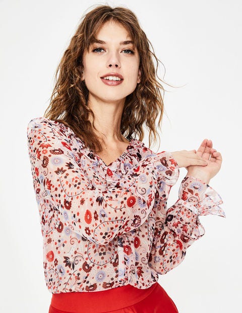 Stephanie Silk Blouse - Milkshake Folk Meadow Stephanie Silk Blouse - Milkshake Folk Meadow