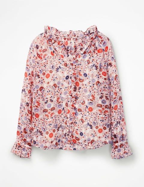 Stephanie Silk Blouse - Milkshake Folk Meadow Stephanie Silk Blouse - Milkshake Folk Meadow