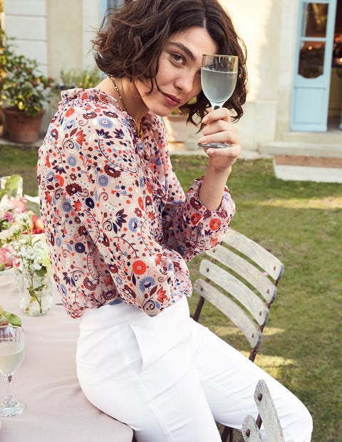 Stephanie Silk Blouse - Milkshake Folk Meadow Stephanie Silk Blouse - Milkshake Folk Meadow